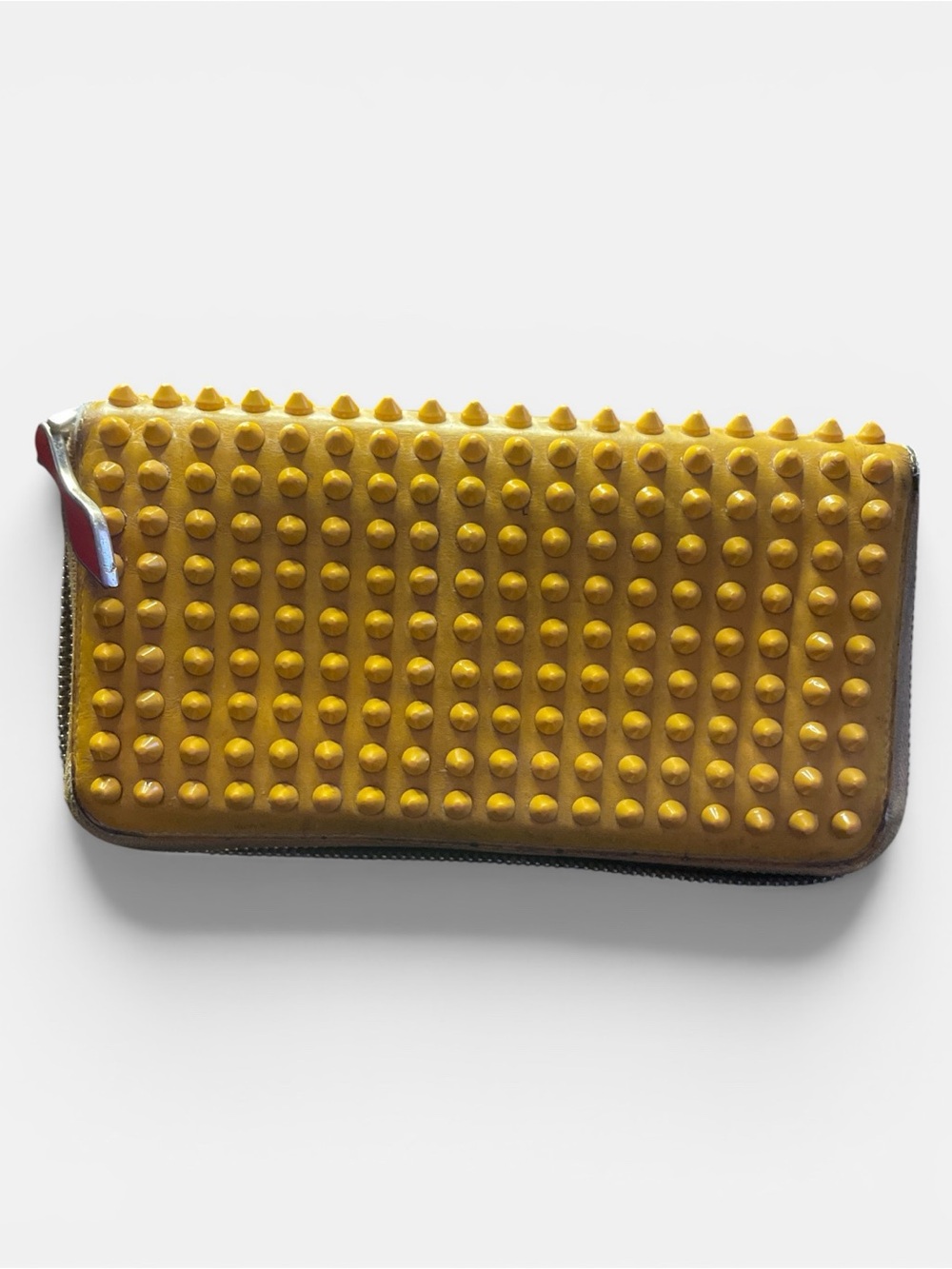 Authentic Christian Louboutin Yellow Spiked Panettone Zip-Around Wallet with COA - Picture 2 of 12
